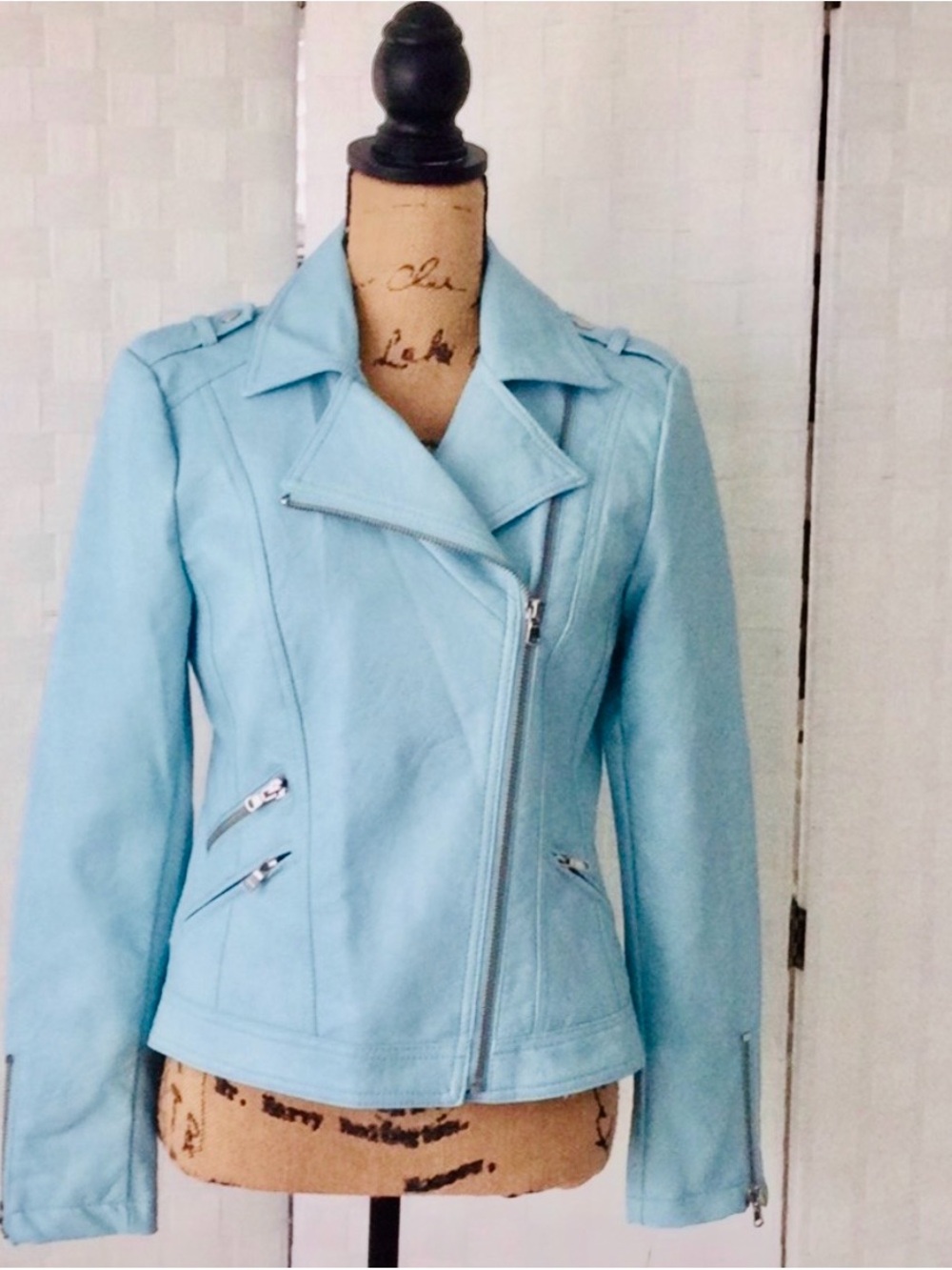 INC International Concepts Faux Leather Moto Jacket Mint Green Size Small #213##
